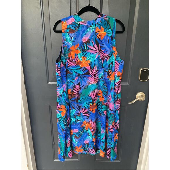 Investments Sleeveless Tropical Multicolor High-Neck Dress, Size XL - Picture 1 of 9